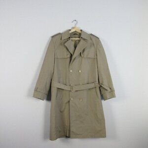 ROC Men Trench Coat Double Breasted Belted Long Jacket Overcoat 40R Khaki 1596